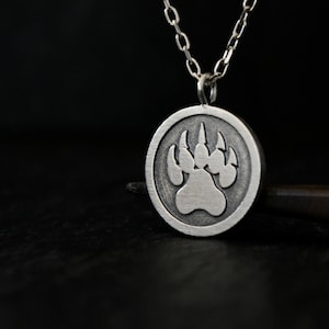 Bear Paw Necklace 925 Sterling Silver Animal Forest Wildlife Bear Paw Print Claw Jewelry