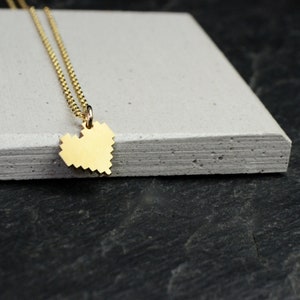 Tiny Pixel Heart Necklace 14K Solid Gold Pixel Heart Jewelry Geeky Nerdy 8 Bit Digital Heart Necklace