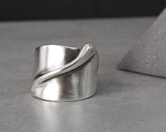 925 Silver Chunky Wide Band Ring, Sculptural Contemporary Artistic Bold Jewelry