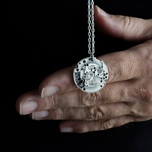Steampunk Clock Necklace Edgy Futuristic Industrial Jewelry Geometric circle 925 sterling silver Necklace