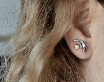 Animal Earrings, Alligator Ear Jackets Climber Earrings, Gothic Animal Wildlife Alligator Crocodile Jewelry Earrings