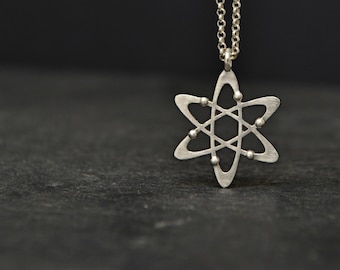 Science Atom Jewelry, Science Atom Necklace, Electron Physic Chemistry Molecule Jewelry, 925 Sterling Silver, Geek Science Gift