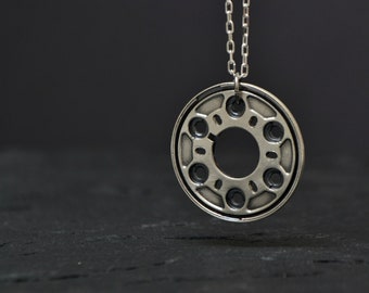 Geometric Outer Space Jewelry, Steampunk Industrial Mens Necklace, Astronomy Sci Fi Statement Jewelry, 925 Sterling Silver