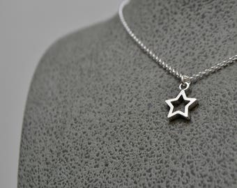 Sterling Silver Star Necklace, Dainty Hollow Star Pendant