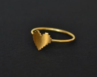 Gold Pixel Heart Ring 14K Solid Gold or 24K Gold Plated Sterling Silver Ring Zelda Video Game Jewelry Ring