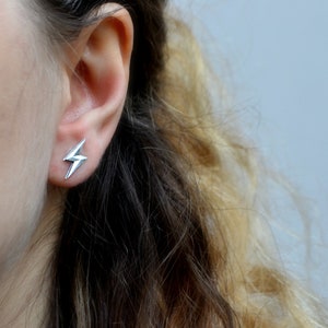 Lightning Bolt Earrings Sterling Silver Lightning Stud Earrings Everyday Thunder Bolt Jewelry image 5