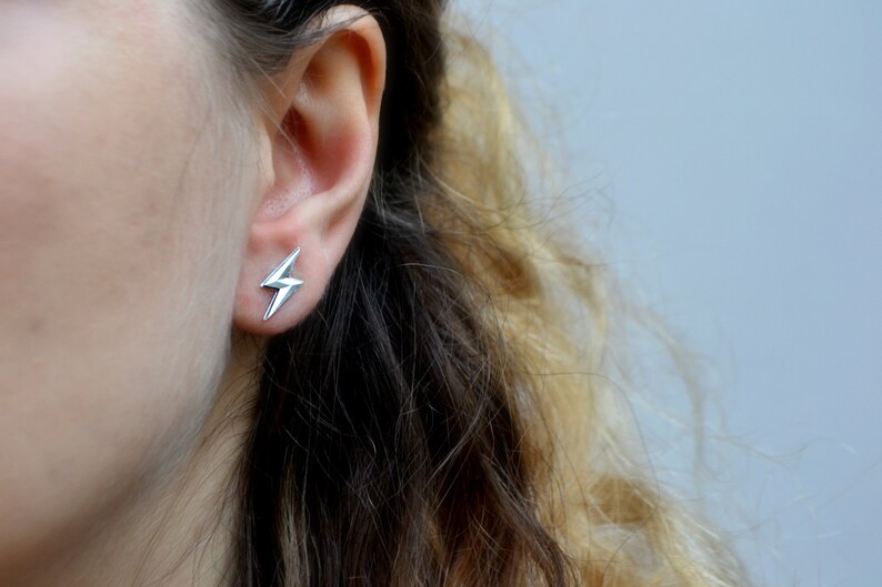 Lightning Bolt Earrings Sterling Silver Lightning Stud Earrings Everyday Thunder Bolt Jewelry image 5