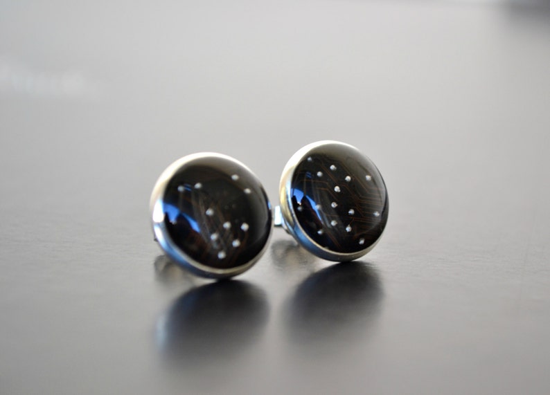 Black Galaxy Computer Circuit Board earrings Jewelry Science Astronomy Space Universe Stud Earrings