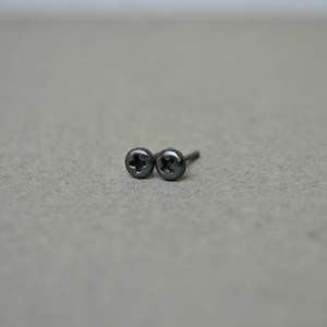 Black Rustic Screw Stud Earrings, Unisex Edgy Stud Earrings, Steampunk Mens Jewelry, Oxidized 925 Sterling Silver Earrings