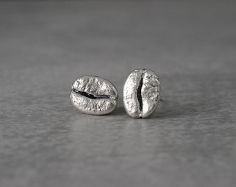 925 Silver Coffee Bean Stud Earrings, Cute Coffee Post Earrings Barista Coffee Lover Jewelry Gift