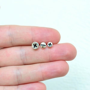 Screw Earrings Unisex Small Tiny 925 Sterling Silver Stud Earrings, Phillips Screw Post Earrings, Set of 3 pieces Mismatched Earrings