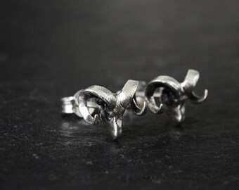 Sterling Silver Ram Horned Earrings, Dark Boho Gothic Jewelry