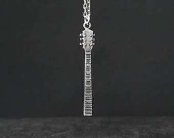 Musician Guitar Player Necklace, 925 Silver Electric Guitar Punk Rock Metal Guitarist Jewelry Gift