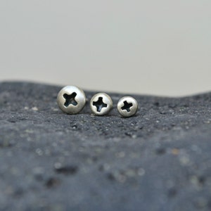 Mens Screw Post Earrings, Unisex Screw 925 Sterling Silver Stud Earrings, Steampunk Geeky Punk Jewelry, Set of 3 pieces Mismatched Earrings