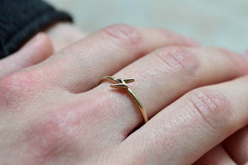 Tiny Flash 14K Gold Ring Lightning Scar Bolt Ring Everyday 14K Gold Ring Thunder Bolt Jewelry image 6