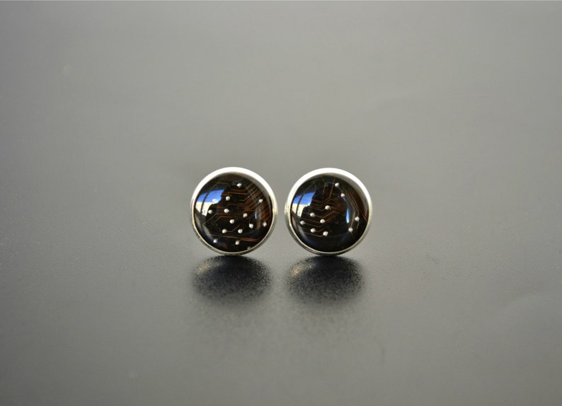Black Galaxy Computer Circuit Board earrings Jewelry Science Astronomy Space Universe Stud Earrings
