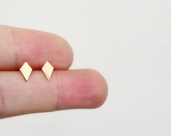 Geometric Rhombus 14K Gold Post Earrings Modern Minimalist Architect 14K Solid Gold Jewelry