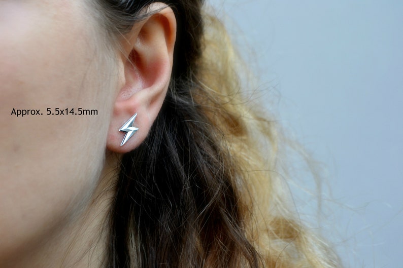 Lightning Bolt Earrings Sterling Silver Lightning Stud Earrings Everyday Thunder Bolt Jewelry image 9