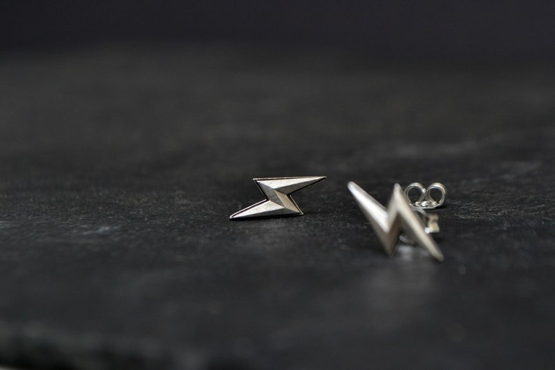 Lightning Bolt Earrings Sterling Silver Lightning Stud Earrings Everyday Thunder Bolt Jewelry image 3