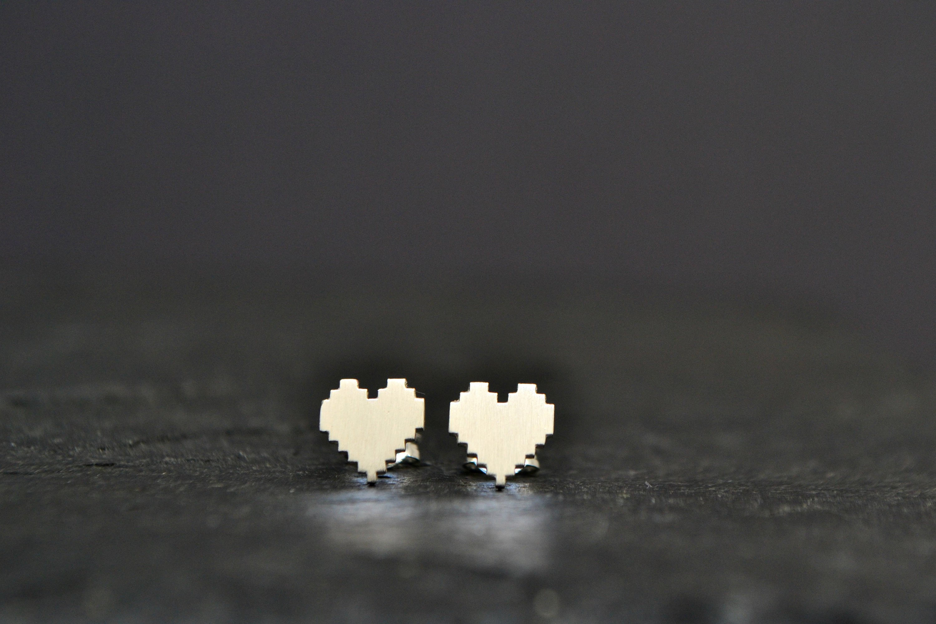 Geeky Nerdy Stud Earrings, 925 Sterling Silver Pixel Heart Earring, 8 Bit Digital Pixel Video Game Jewelry