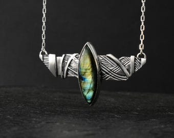 Artistic Statement Labradorite Necklace – Sterling Silver Sculptural Abstract Boho Jewelry