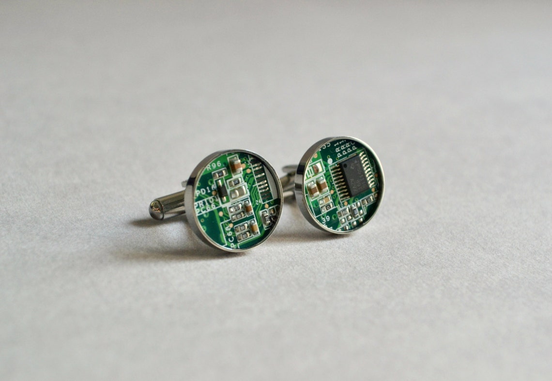 Nerdy Geeky Cuff links Modern Green Cufflinks Circuit | Etsy