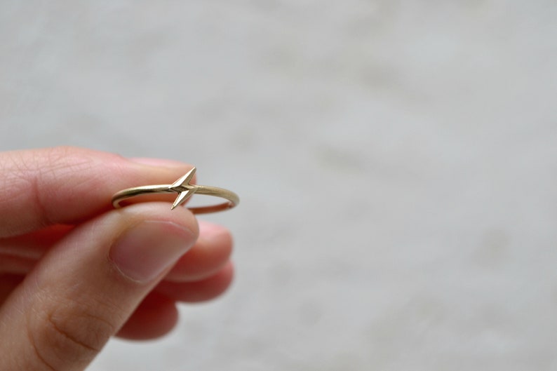 Tiny Flash 14K Gold Ring Lightning Scar Bolt Ring Everyday 14K Gold Ring Thunder Bolt Jewelry image 5