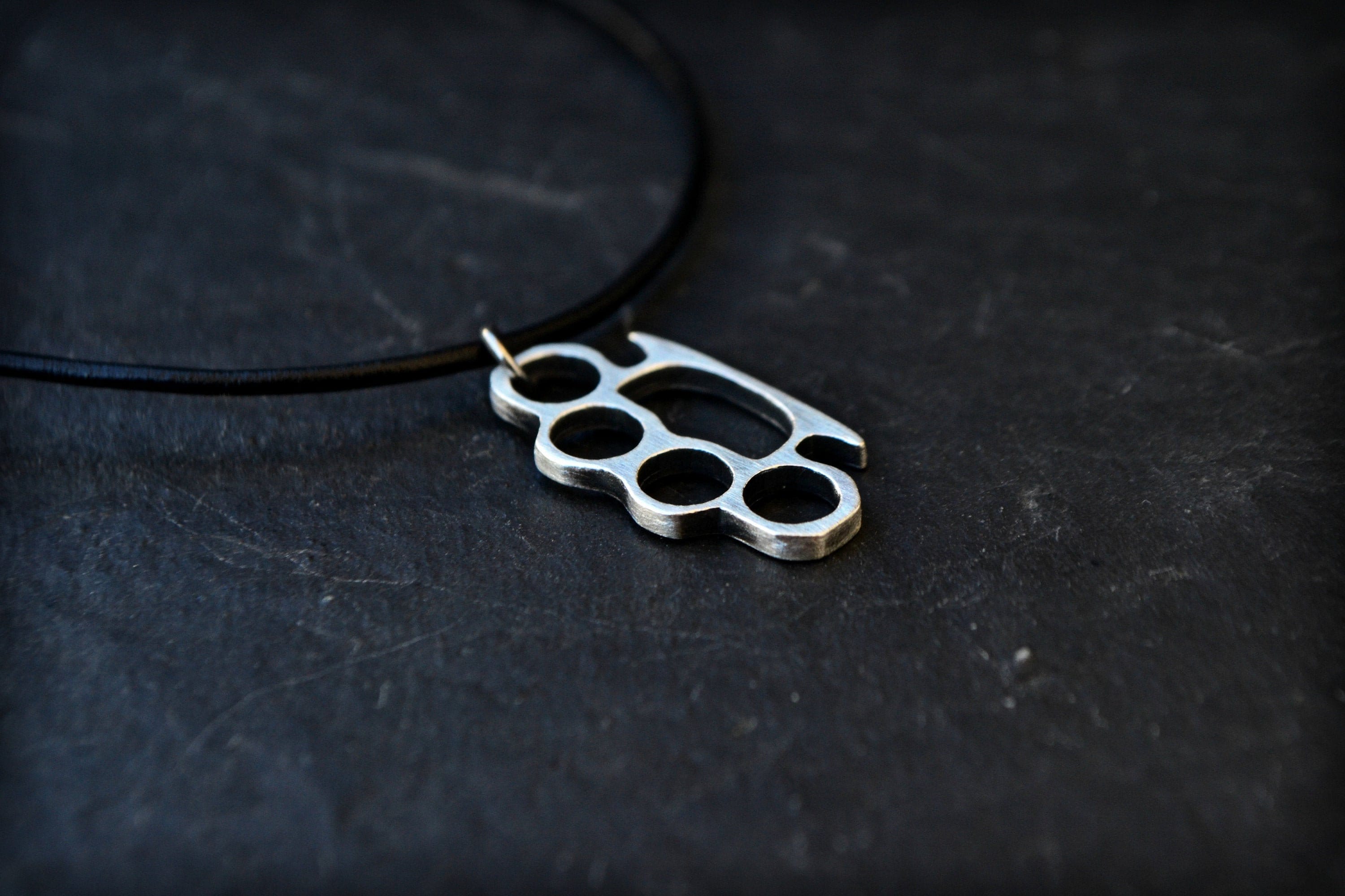 925 Sterling Silver Brass Knuckles Necklace Knuckle Duster Mens