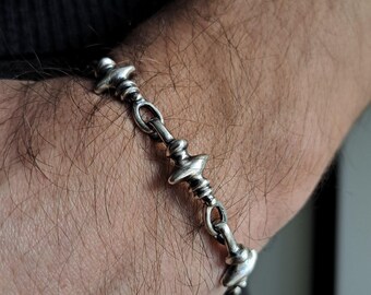 Handmade Sterling Silver Link Bracelet, Artistic Statement Sculptural Bold Bracelet Jewelry