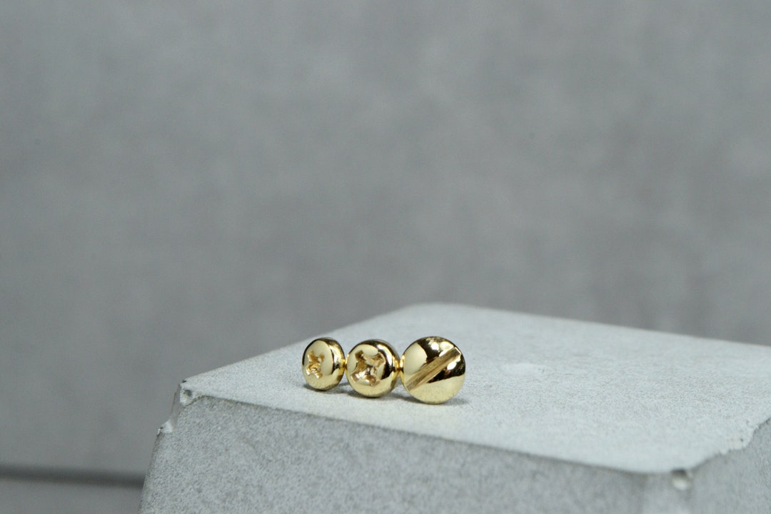 Small 14K Solid Gold Screw Post Earrings Unisex Mismatched Phillips