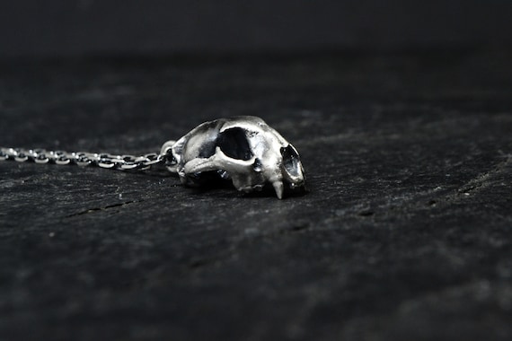 Cat Skull Jewelry 925 Silver Wild Cat Skeleton Animal Necklace Pagan Wicca Goth Gothic jewelry