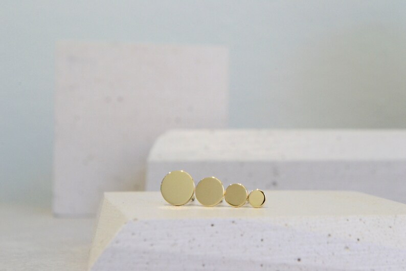 Circle 14K Gold Earrings Minimalist Dainty Circle 14K Gold Jewelry Geometric Everyday Jewelry image 1