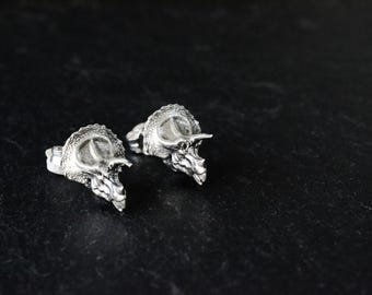 Dinosaur Triceratops Stud Earrings Dinosaur Dino Lover Sterling Silver Jewelry