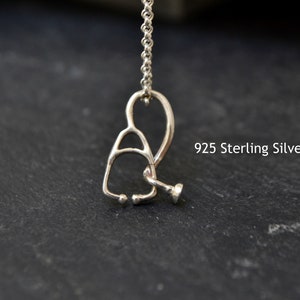 Medical Doctor Jewelry Gift, 925 Sterling Silver Stethoscope Necklace, Nurse Jewelry Gift, Science Anatomy Jewelry image 3