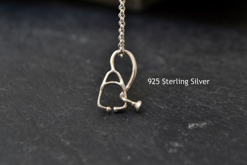 Medical Doctor Jewelry Gift, 925 Sterling Silver Stethoscope Necklace, Nurse Jewelry Gift, Science Anatomy Jewelry image 3