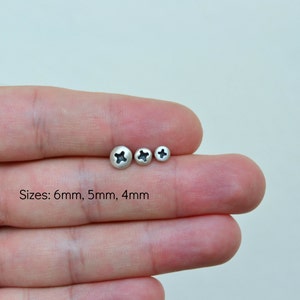 Mens Screw Post Earrings, Unisex Screw 925 Sterling Silver Stud Earrings, Steampunk Geeky Punk Jewelry, Set of 3 pieces Mismatched Earrings image 4