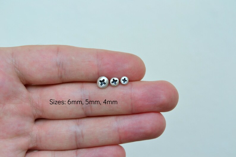 Mens Screw Post Earrings, Unisex Screw 925 Sterling Silver Stud Earrings, Steampunk Geeky Punk Jewelry, Set of 3 pieces Mismatched Earrings image 4