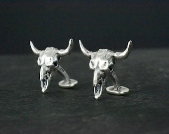 Gemelos de calavera de toro y tauro, gemelos de vaquero del oeste de Texas para hombre, plata de ley 925