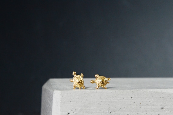 Sea Turtle Tiny Earrings, 14K Gold Turtle Cute Children Kid Jewelry Earrings, Ocean Sea Animal Jewelry