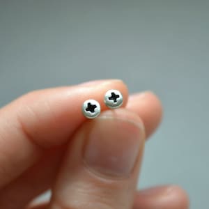 Tiny Screw Mens Stud Earrings, Industrial Geeky Stud Earrings, Steampunk Mens Jewelry, 925 Sterling Silver Earrings