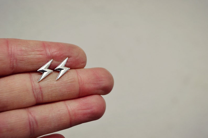 Lightning Bolt Earrings Sterling Silver Lightning Stud Earrings Everyday Thunder Bolt Jewelry image 7