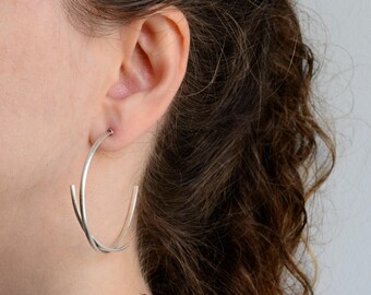 Geometric Big Hoop Earrings 925 Silver - Statement Hoops – Modern Minimalist Jewelry - Contemporary Earrings