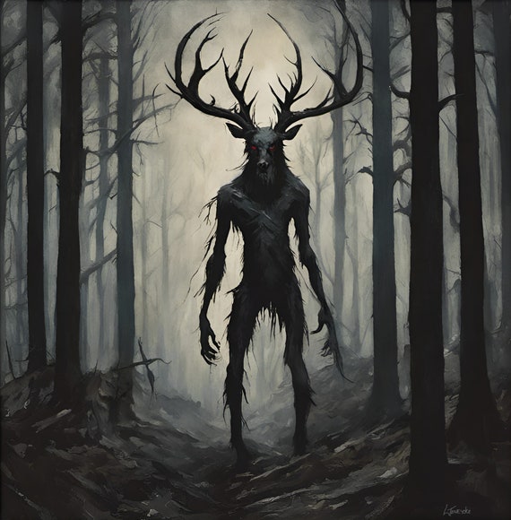 Wendigo Dark Fantasy Art 6x6 Print Creepy Forest Monster Cryptid Horror Artwork Mythical Poster