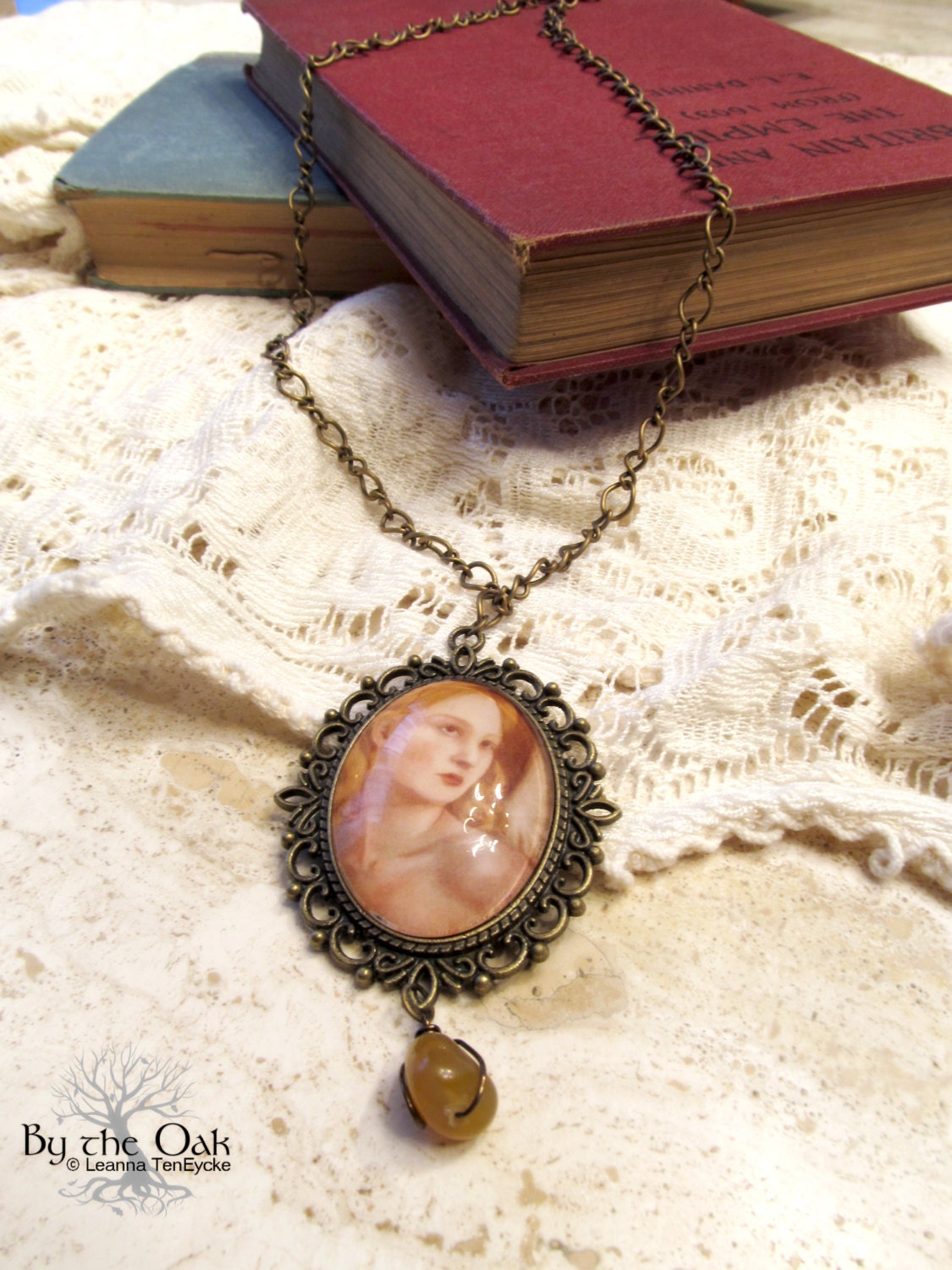 Art Pendant Angel Necklace Fantasy Gold Digital Art Painting Etsy