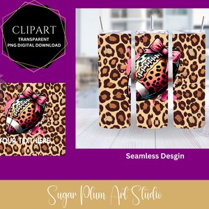 Leuke voetbalbekeromslag met luipaardprint en roze strik - aanpasbare tekst JOUW TEKST HIER - sublimatieontwerp direct downloaden, digitaal