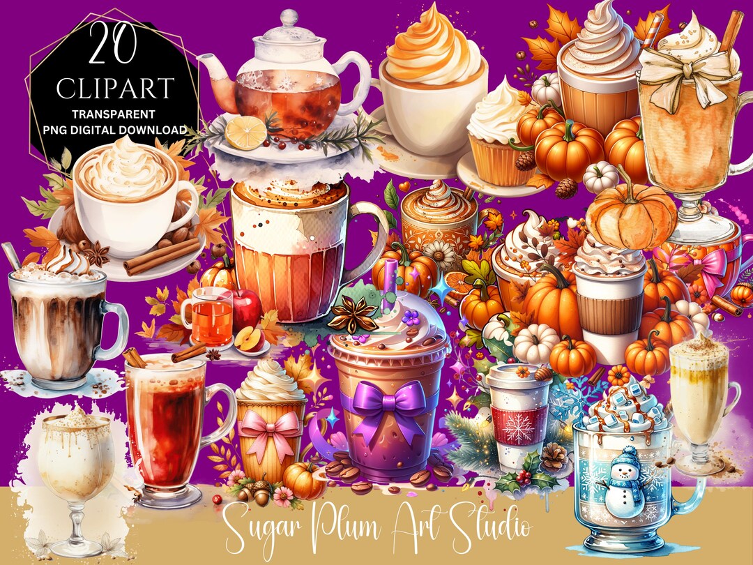 Cozy Pumpkin Spice Latte Clipart With Autumn Elements for Instant ...