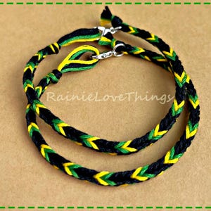 Pulsera de la amistad hecha a mano en negro, verde y amarillo, para parejas, para él y para ella, Jamaica, juego de 2