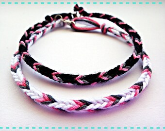 Handmade Black White Pink Friendship Bracelet Couple Bracelet Set of 2