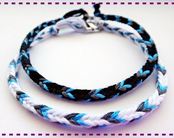 Handmade Black White Gray & Blue Friendship Bracelet Couple Bracelets Set of 2