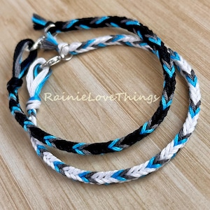 Handmade Couples Matching Bracelets Black White Gray & Blue His and Hers Friendship Bracelet Couple Bracelets Pulsera de Pareja Set of 2